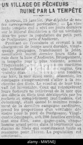 . Français : articolo publié le 26 janvier 1913 dans le journal Le Journal à propos de la tempête qui ruina des Pêcheurs du Port de Poulgoazec . Il 26 gennaio 2013. Anonyme (26 janvier 1913) 499 Poulgoazec 1913 Foto Stock