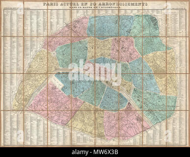 . Parigi attuale en 20 circondari dan onu rayon de 7 chilometri. Inglese: un incredibilmente mappa di piegatura di Parigi, Francia, risalente al 1867. Logerot ha richiamato questa mappa per illustrare a Napoleone III e Georges-Eugène Haussmann del rivoluzionario ammodernamento di Parigi. Mostra il ripartizionamento 1860 dell'arrondissement sistema in 20 zone distinte come pure Haussmann le ampie reti di strade e vie di comunicazione. Elegante altamente incisione dettagliate rivela importanti edifici, parchi, strade e fortificazioni. Dissezionati e montato sulla biancheria in 32 pannelli per un facile ripiegamento e dispiegamento. Pubblicato da Il A. L Foto Stock