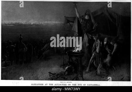 . Alexander vecchi disegni . 1898. Andre Castaigne - Morto 1930 35 Alexander all altare il fuoco alla vigilia della battaglia di Gaugamela di Andre Castaigne (1898-1899) Foto Stock