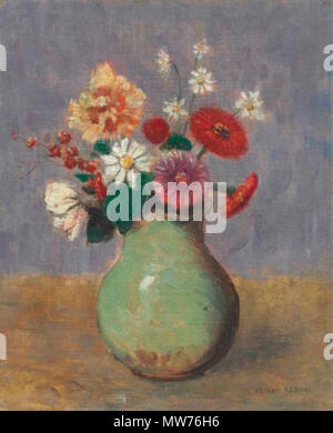 . Français : Fleurs dans un vase vert . Dipinto di circa 1885-1890 452 Odilon Redon Fleurs dans un vase vert Foto Stock