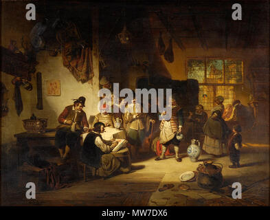 . Taverneninterieur. Signiert. Datiert 1847. Öl auf Holz, 66 x 85 cm . 1847 37 Alexandre Louis Taverneninterieur Lion Foto Stock