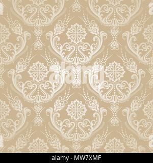 Seamless golden floreale in stile vittoriano carta da parati damascata pattern. Questa immagine è una illustrazione vettoriale. Illustrazione Vettoriale