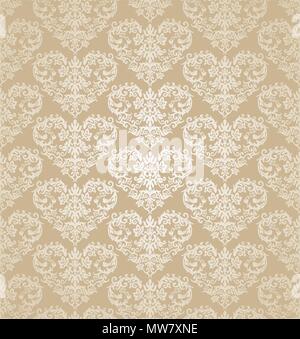 Seamless floral cuori golden carta da parati damascata. Questa immagine è una illustrazione vettoriale. Illustrazione Vettoriale