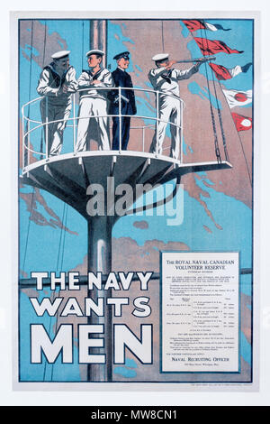 Un British prima guerra mondiale poster chiamando per volontari per il Royal Naval canadese riserva di volontariato Foto Stock