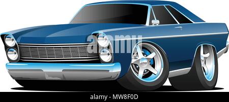 Classico stile anni Sessanta Big American Muscle Car Cartoon illustrazione vettoriale Illustrazione Vettoriale