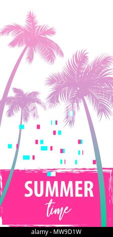 Ultraviolet estate Palm tree banner poster. Tropicale di colore monocromatico pubblicizzare. Vendita di viaggi invito. Vettore verticale illustrazione backgroun Illustrazione Vettoriale