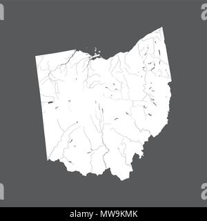 Stati Uniti - Mappa di Ohio. Fatto a mano. I fiumi e i laghi sono mostrati. Si prega di guardare le mie altre immagini della serie cartografica - sono tutte molto dettagliata di un Illustrazione Vettoriale