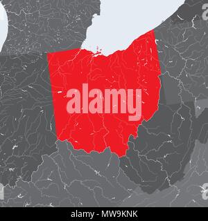 Stati Uniti - Mappa di Ohio. Fatto a mano. I fiumi e i laghi sono mostrati. Si prega di guardare le mie altre immagini della serie cartografica - sono tutte molto dettagliata di un Illustrazione Vettoriale