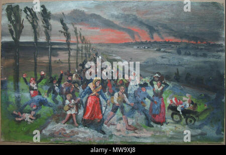 211 Flucht vor einem StadtbrandÖl auf Karton ca. 25 x 40 cm Foto Stock