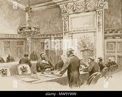 . Deutsch: Der la Sitzungssaal des Bundesrates im Reichstagsgebäude, um 1894 Inglese: la camera del Bundesrat nel palazzo del Reichstag, circa 1894 Français : La Salle des séances du Bundesrat au Palais du Reichstag, vers 1894 . 1894. Willy Stöwer († 31 Maggio 1931) 104 Bundesrat-1894 Foto Stock