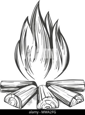 Fire Emblem, riposo nella foresta, camping disegnati a mano illustrazione vettoriale disegno realistico Illustrazione Vettoriale