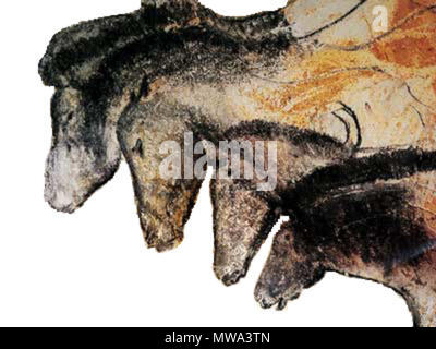 . Français : Chevaux de la grotte Chauvet (31 000 BP) Lieu de la découverte : Grotte Chauvet, Ardèche, Francia Data : 31 000 BP (Aurignacien) . 31 000 BP. Sconosciuto 125 Chauvethorses Foto Stock