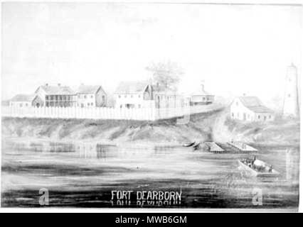 . La pittura di Fort Dearborn come visto da nord nel 1816 . 1816. DN-0001295, Chicago Daily News negativi raccolta, Chicago Historical Society. 212 Fort Dearborn Foto Stock