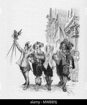 . Inglese: i tre moschettieri di Alexandre Dumas (illustrazione del Appleton edition). 1894. Maurice Leloir (1851-1940) Firma in basso a destra incisione su legno di Jules Huyot Firma in basso a sinistra 153 Dartagnan-moschettieri Foto Stock