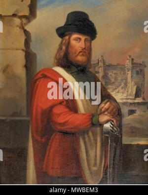 . Français : ce tableau représente Giuseppe Garibaldi à Roma, en juin 1849, dans le Parc de la Villa Pamphili, devant le Casino dei quattro venti bombardé, pendant le siège de Rome par les troupes françaises dirigées par le Général Oudinot. Il 27 febbraio 2012. tableau de Rudolf Eduard HAUSER (1818-1891) 234 Garibaldi 1849 par Hauser Foto Stock