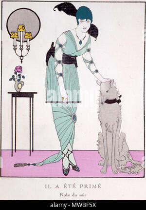 . Piastra di moda fomr La Gazette du Bon Ton, 'Il un Eté Primé' robe de soie (abito di seta) con lo Zoppicare mantello . 1914. Francisco Javier Gosé (1876-1915) 235 Gazette du Bon Ton piastra moda 1914 Foto Stock