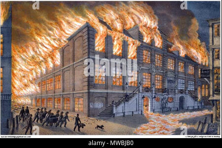 . Deutsch: Eimbecksche Das Haus in Hamburg mit dem ehemaligen Ratskeller während des Großen Brandes in der Nacht vom 6dieci zum 7dieci Mai 1842. Gemalt von Peter Suhr. 1842. Peter Suhr († 1857) 181 Eimbecksches Haus Hamburg Brand Suhr Foto Stock