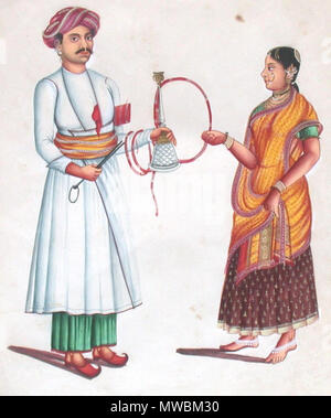 . Inglese: 'bramino e moglie da S. W. India Kerala' * 'sposa e lo Sposo Mysore' * 'centro occidentale del Tempio di Mysore sacerdote' * 'cortigiano e moglie Mogul Periodo' * 'Gypsy moglie e Fortune Teller India del Nord' * 'India Nordovest - Il Punjab, Mogul e moglie'* 'Soldier e moglie Province Centrali India' * 'sarto e moglie'* otto gouache dipinti, ha detto di essere da 'c.1800", apparentemente parte di un album Fonte: ebay, luglio 2007 . 1880. Sconosciuto 660 Zcourtier Foto Stock