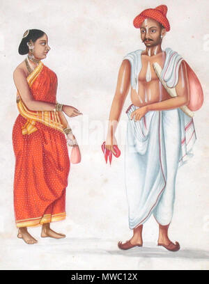 . Inglese: 'bramino e moglie da S. W. India Kerala' * 'sposa e lo Sposo Mysore' * 'centro occidentale del Tempio di Mysore sacerdote' * 'cortigiano e moglie Mogul Periodo' * 'Gypsy moglie e Fortune Teller India del Nord' * 'India Nordovest - Il Punjab, Mogul e moglie'* 'Soldier e moglie Province Centrali India' * 'sarto e moglie'* otto gouache dipinti, ha detto di essere da 'c.1800", apparentemente parte di un album Fonte: ebay, luglio 2007 . 1880. Sconosciuto Zmysore 661 Foto Stock