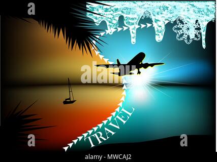 Abstract concetto di viaggio. aeromobile a partire dall'estate all'inverno Illustrazione Vettoriale