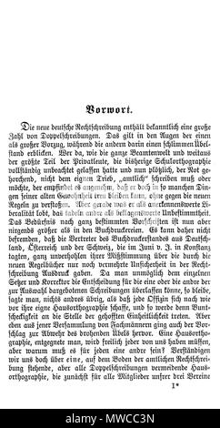 . Deutsch: Konrad Duden, Rechtschreibung der Buchdruckereien deutscher Sprache. / Auf Anregung und unter Mitwirkung des Deutschen Buchdruckervereins, des Reichsverbandes Buchdruckereibesitzer Österreichischer und des Vereins Schweizerischer Buchdruckereibesitzer / herausgegeben vom Bibliographischen Institut, / bearbeitet von / il dottor Konrad Duden, / Geheimer Regierungsrat, Gymnasialdirektor. / Leipzig und Wien. / Bibliographisches Institut. / 1903., genannt "Buchdruckerduden". Vorwort, Seite III. Il 27 novembre 2008. Merker Berlin 172 DUDEN B 1903 BK 3 Foto Stock