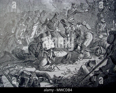 . Inglese: la morte del generale Gudin alla battaglia di valutino (1812) Italiano: La morte del generale Gudin durante la battaglia di valutino (19 agosto 1812) . Xix secolo. Henri Félix Emmanuel Philippoteaux 256 Gudin Valoutina Foto Stock