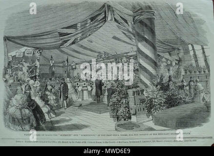 . Inglese: "Fancy bazaar a bordo del 'Monarch' e 'Agamennone,' in East India Docks, per il beneficio del marinaio mercantile dell'asilo", una stampa dal 1859* Fonte: ebay, Gennaio 2012 . 1859. Sconosciuto 202 Fancy bazaar a bordo del monarca e Agamennone in East India Docks, per il beneficio del marinaio mercantile dell'asilo, Foto Stock