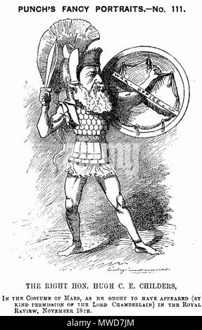 . Cartoon raffigurante il Ministro britannico per la guerra Hugh Childers. 1882. Edward Linley Sambourne. 268 Hce childers cartoon Foto Stock