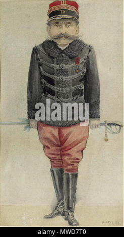 . La caricatura di grandi Ferdinand Walsin Esterhazy. Disegni nota biografica in Vanity Fair leggi " egli ha acquisito di recente una abbastanza improvviso notorietà implicitamente in L'affaire Dreyfus: di cui, forse, più sarà sentito.... Egli è stato sentito dire che egli non ama Zola. Egli è un ricambio, nervoso, ben odiato uomo, con un naso cascante; il cui viso e carnagione swarthy tradire la sua gara'. 1898. Jean Baptiste Guth 206 Ferdinand Walsin Esterhazy Vanity Fair 26 Maggio 1898 Foto Stock