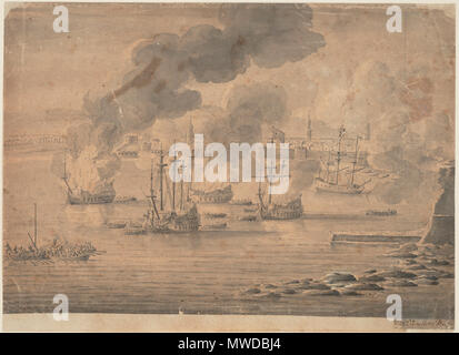 . Sir John Narborough burns quattro navi a Tripoli, 14/24 Gennaio 1676 . 1676 615 Tripoli 1676 Foto Stock