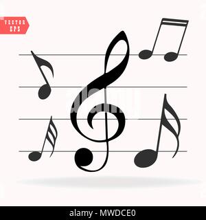 Le note musicali su scala. Icona della nota musicale set. Illustrazione Vettoriale eps 10 Illustrazione Vettoriale