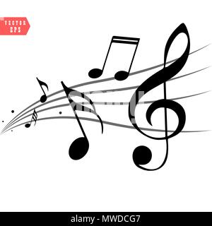 Abstract note di musica on line sfondo d'onda. Nero G-clef e note musicali isolato illustrazione vettoriale può essere adattare alla brochure, relazione annuale, a Magaz Illustrazione Vettoriale