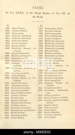 . Indice . 1876. Joseph Dalton Hooker (1817-1911) 295 Index - Curtis' 102 (Ser. 3 no. 32) (1876) Foto Stock