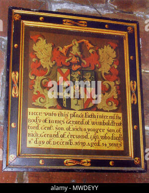 . Fotografia della scheda memorial nella chiesa di Santa Maria, Thornton-le-Mori . Scheda memoriale datato 1679. Scandita da me 19 Ottobre 2007 411 Memorial board Foto Stock