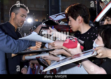 Tokyo, Giappone. 29 Maggio, 2018. Ryan Reynolds assiste il 'Deadpool 2' premiere in Roppongi Hills il 29 maggio 2018 a Tokyo, Giappone. | Verwendung weltweit Credito: dpa/Alamy Live News Foto Stock