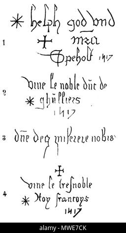 . Français : Histoire du donjon de Loches, par Edmond Gautier Planche 10, iscrizioni du pont-levis . 22 Luglio 2013 21:02:37. Edmond Gautier 279 Histoire-mastio-loches-planche10 Foto Stock