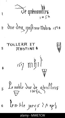 . Français : Histoire du donjon de Loches, par Edmond Gautier Planche 11, iscrizioni des souterrains . 22 Luglio 2013 21:06:52. Edmond Gautier 279 Histoire-mastio-loches-planche11 Foto Stock