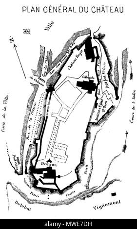 . Français : Histoire du donjon de Loches, par Edmond Gautier Planche 2, piano général du château . 24 Luglio 2013 08:42:51. Edmond Gautier 280 Histoire-mastio-loches-planche2 Foto Stock