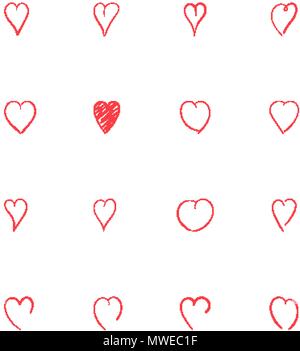 Disegnato a mano schizzo rosso cuore icone. Simbolo di salute e di amore Illustrazione Vettoriale