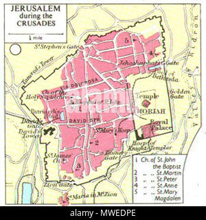 . Inglese: Gerusalemme durante le Crociate Deutsch: Jerusalems Stadtplan Zur Zeit der Kreuzzüge. 1911. Ramsay Muir (1872-1941) 314 mappa di Gerusalemme Foto Stock