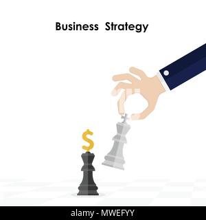 Le mani e il re degli scacchi simbolo con il business e strategia di marketing.imprenditore mano azienda scacchi pezzo re.Leader e il concetto di lavoro di squadra per il successo. Illustrazione Vettoriale