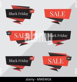 Venerdì nero vendita banner. Venerdì nero vettore modello di progettazione. Origami Venerdì nero vendita vettore banner modello di progetto per il sito web. Venerdì nero vendita banner modello di progettazione per il negozio online, pubblicità Illustrazione Vettoriale