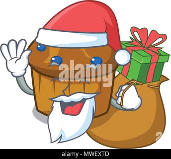 Santa con dono mufin mirtillo mascotte cartoon Illustrazione Vettoriale