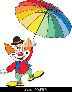 Cartoon funny clown con ombrello Illustrazione Vettoriale