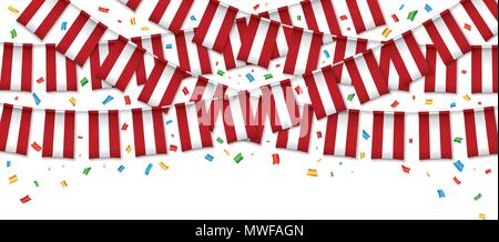 Il Perù bandiere garland sfondo bianco con i confetti, Hang bunting per indipendenza peruviana Day celebrazione template banner, illustrazione vettoriale Illustrazione Vettoriale