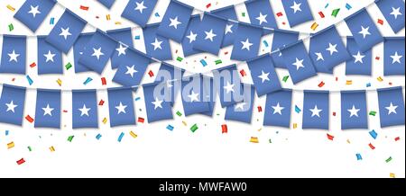 Somalia bandiere garland sfondo bianco con i confetti, Hang bunting per somalo di Independence Day celebrazione template banner, illustrazione vettoriale Illustrazione Vettoriale