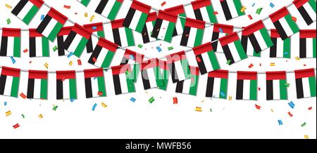 Garland bandiere degli EMIRATI ARABI UNITI con sfondo bianco modello, appeso Bunting bandiere degli Emirati Arabi Uniti per la celebrazione della festa nazionale. Illustrazione Vettoriale Illustrazione Vettoriale