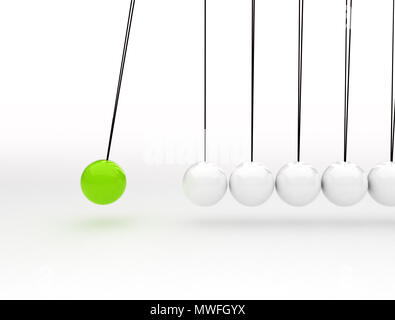 Newton cradle - palla verde in movimento Foto Stock