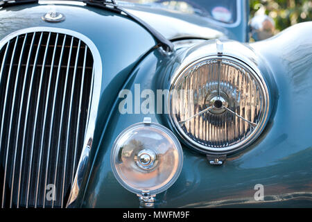 Jaguar XK 120 1954 testa fissa con pelle marrone Cinturini del cofano Foto Stock