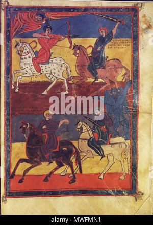 . Español: Los cuatro jinetes del Apocalipsis (Ap. 6, 1-8) . 2 gennaio 970. Il Beato de Liébana, Santo 376 Los cuatro jinetes del Apocalipsis Foto Stock